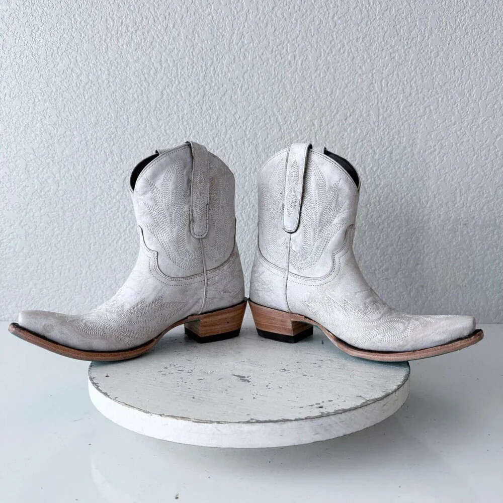 Lane Womens LEXINGTON Booties White Leather Western Ankle Boots Size 5.5